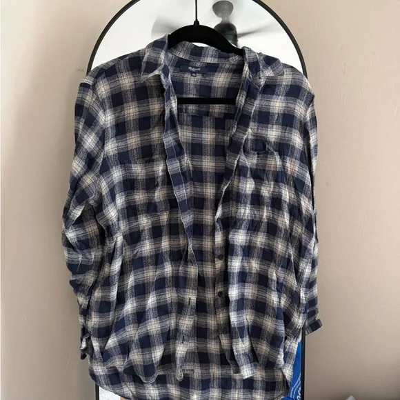 Madewell Navy and Cream Plaid Flannel - Picture 2 of 5